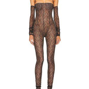 BRAND NEW LaQuan Smith Lace Halter Long Sleeve Jumpsuit